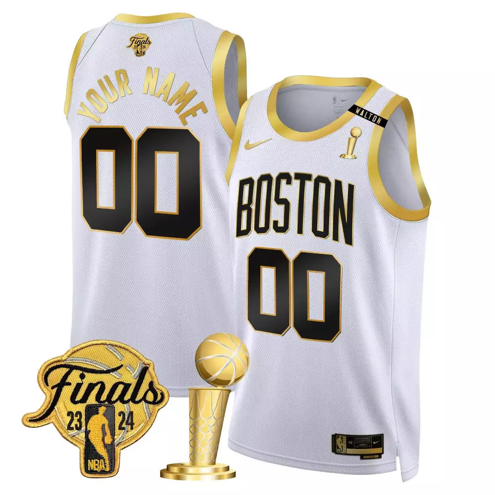 Boston Celtics 2024 Final Champions Patch Swingman Custom Jersey V2 | White Gold Stitched | Replica Fan Gear | For Men, Women & Youth