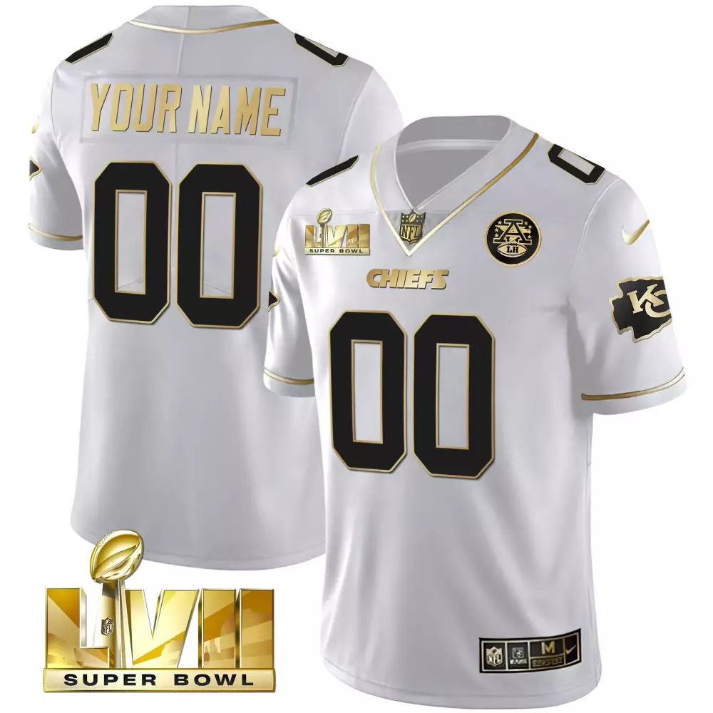 White Gold Kansas City Chiefs Super Bowl Custom Name Number Jersey | Stitched | Fan Gear | For Men, Women & Youth
