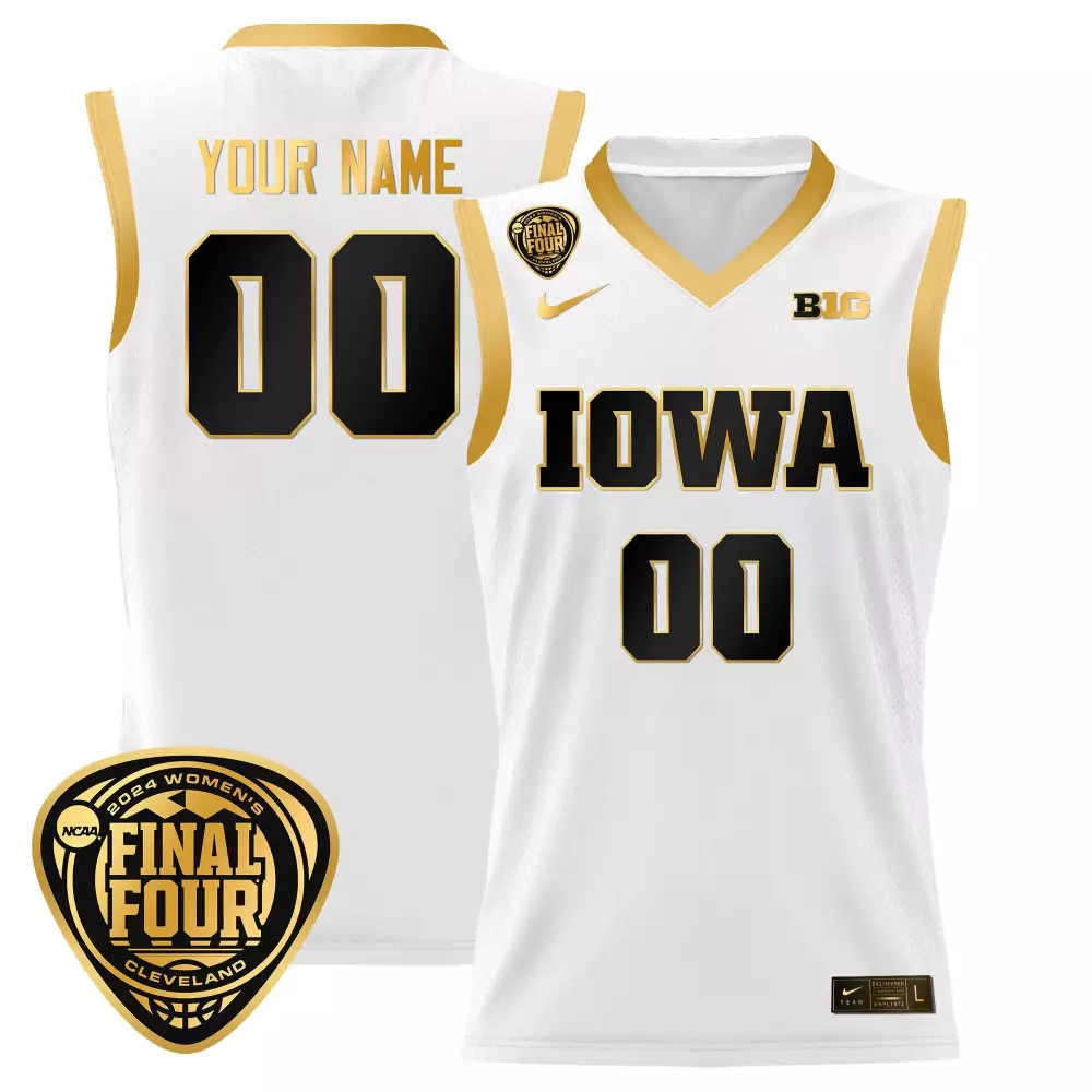 Iowa Hawkeyes 2024 Women's Final Four Basketball Jersey | White Gold Stitched | Custom Fan Gear for Men, Women & Youth