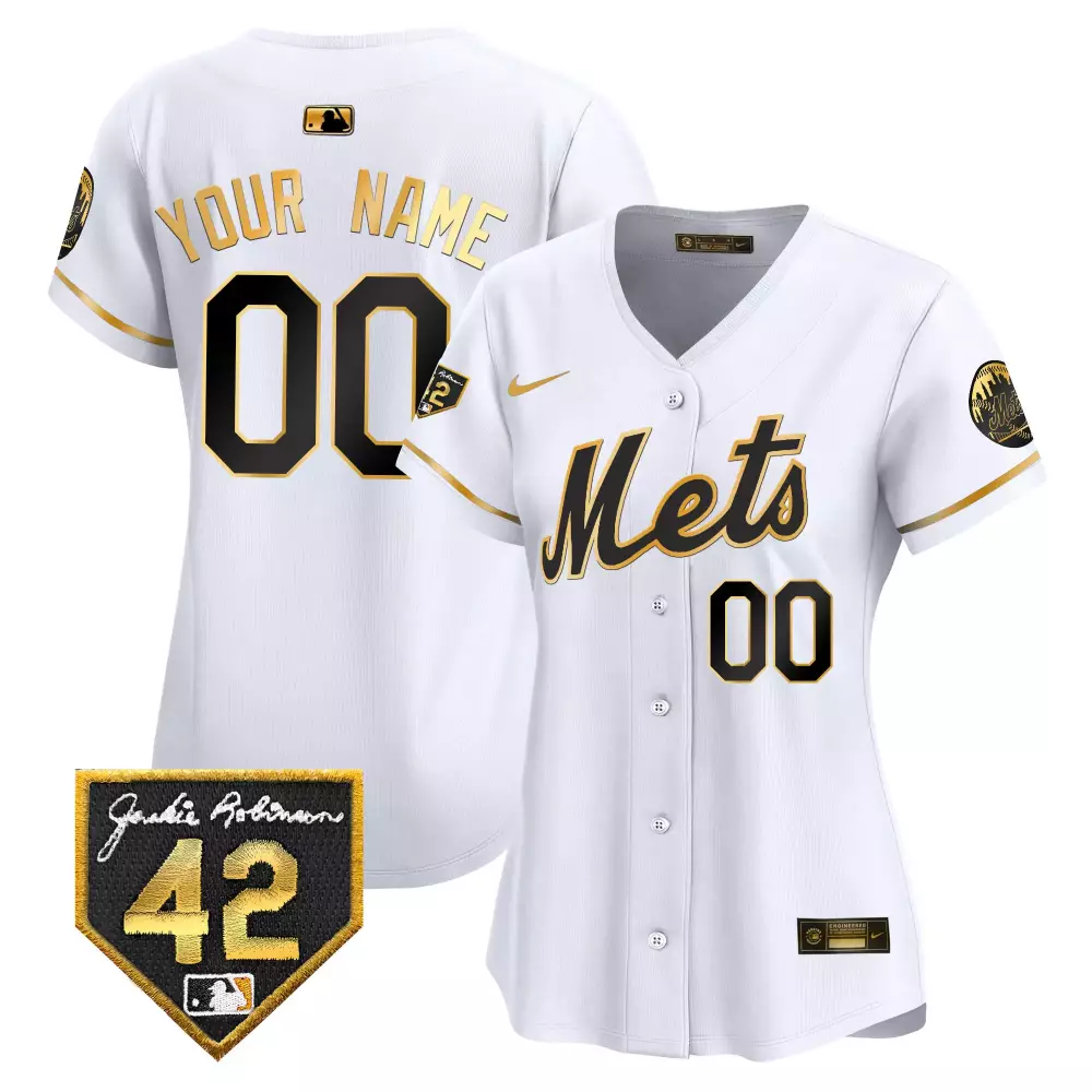 New York Mets 2024 Jackie Robinson Patch Jersey | White Gold Vapor Premier Limited Custom Edition for Women | Fan Gear for All Ages