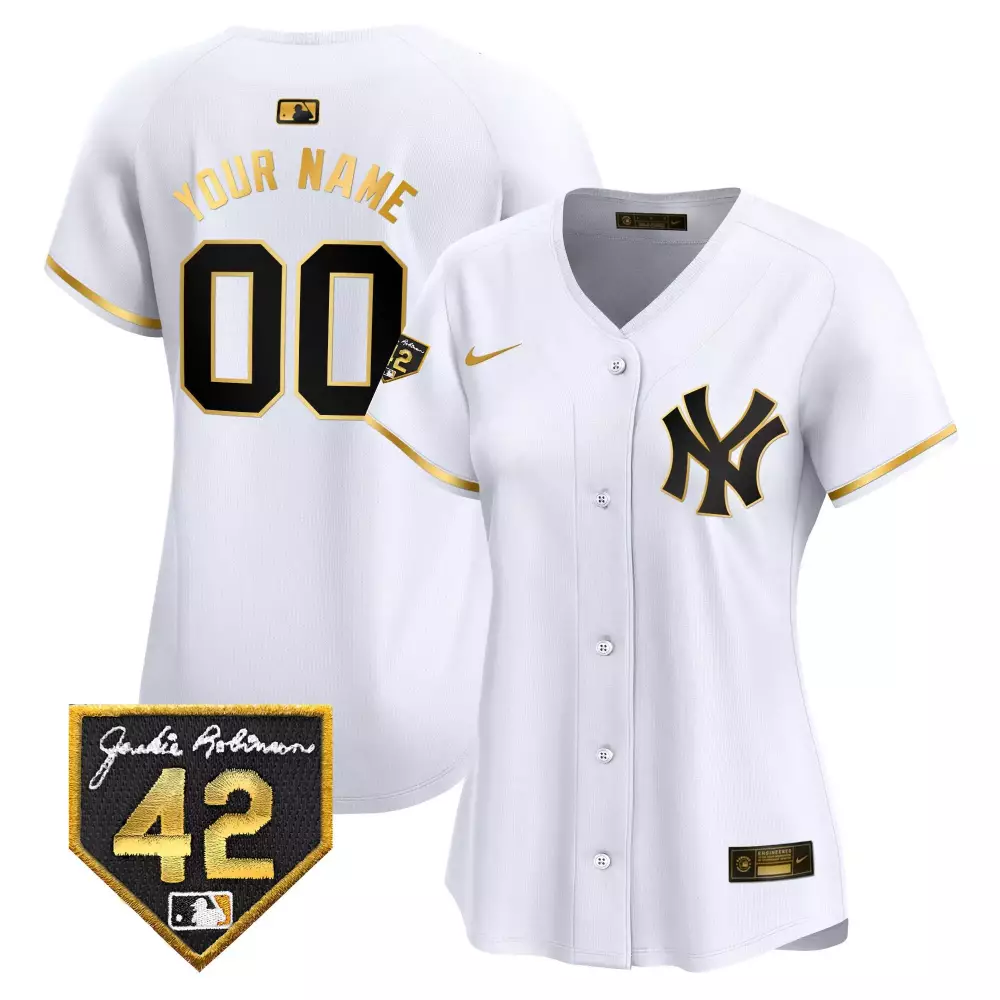 White Gold Yankees 2024 Jersey | Jackie Robinson Patch | Vapor Premier Limited Edition for Men, Women & Youth