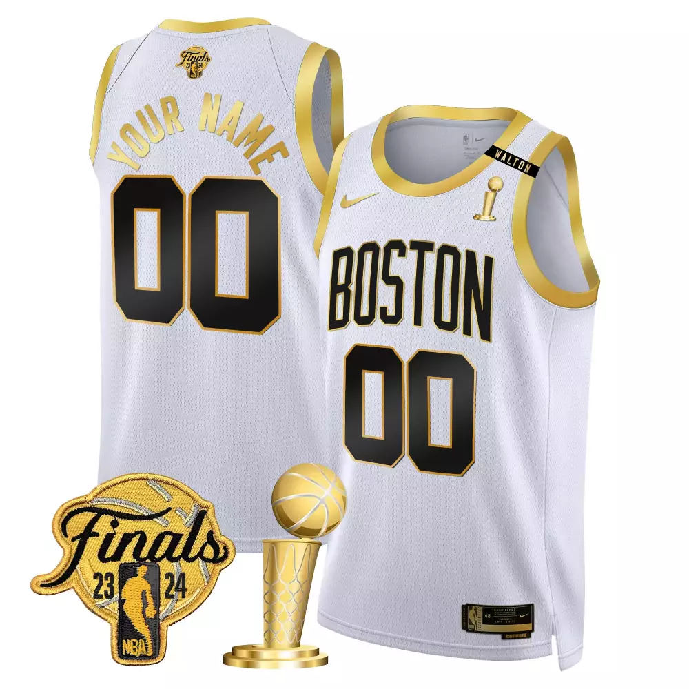 Boston Celtics 2024 Youth Swingman Jersey | White Gold | Final Champions Patch | Custom Stitched Fan Gear | For Men, Women & Youth