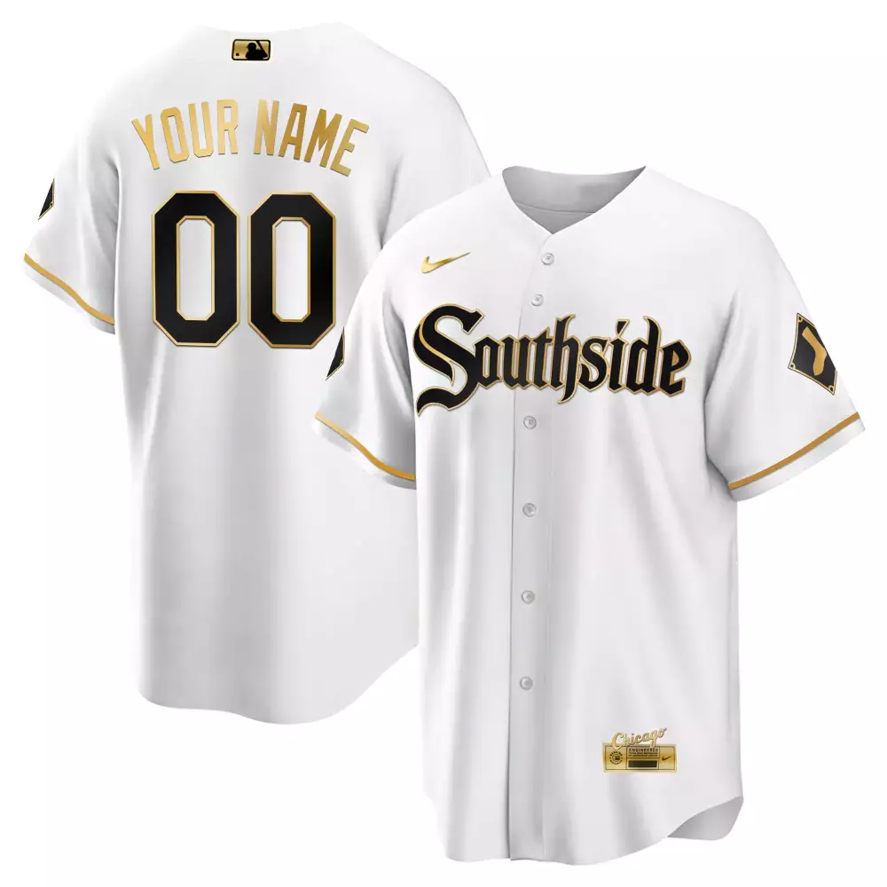 Chicago White Sox Gold Baseball Custom Jersey | White Gold Stitched Design | Fan Gear for Youth | For Men, Women & Youth