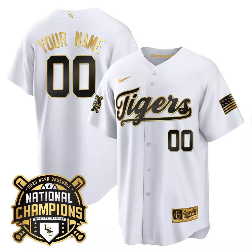 LSU Tigers 2023 National Champions White Gold Youth Custom Jersey V2 | All Stitched | Limited Edition Fan Gear | For Men, Women & Youth