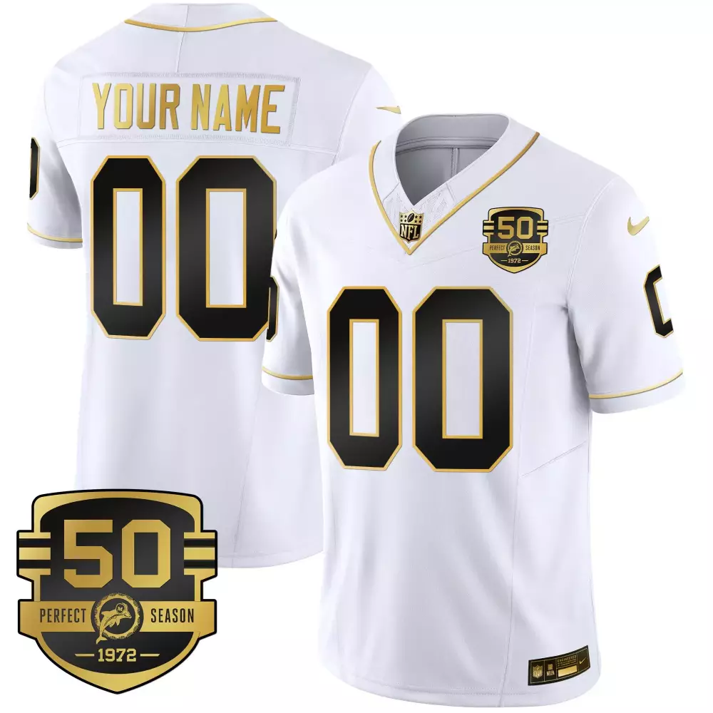 Miami Dolphins White Gold Youth Throwback Gold Vapor Custom Jersey | All Stitched Fan Gear | For Youth
