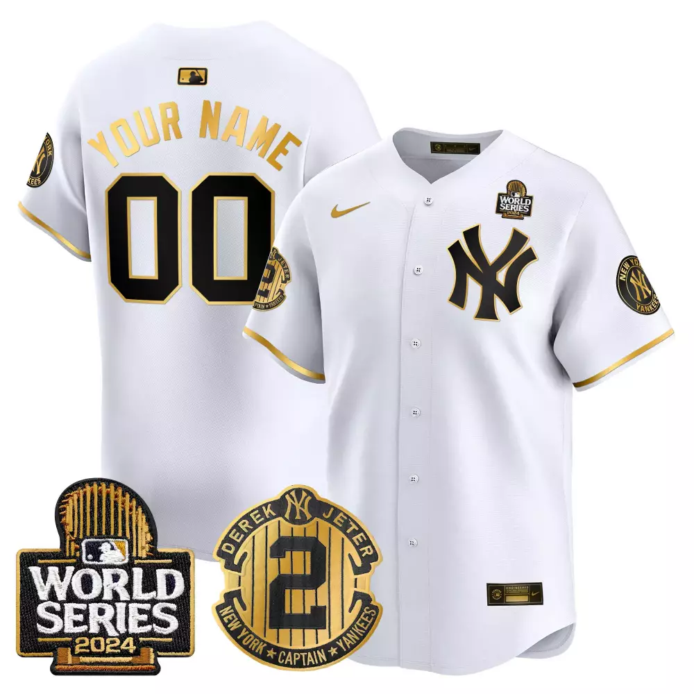 Derek Jeter Youth Jersey | 2024 White Gold Yankees World Series | Stitched Vapor Premier Limited Edition | For Men, Women & Youth