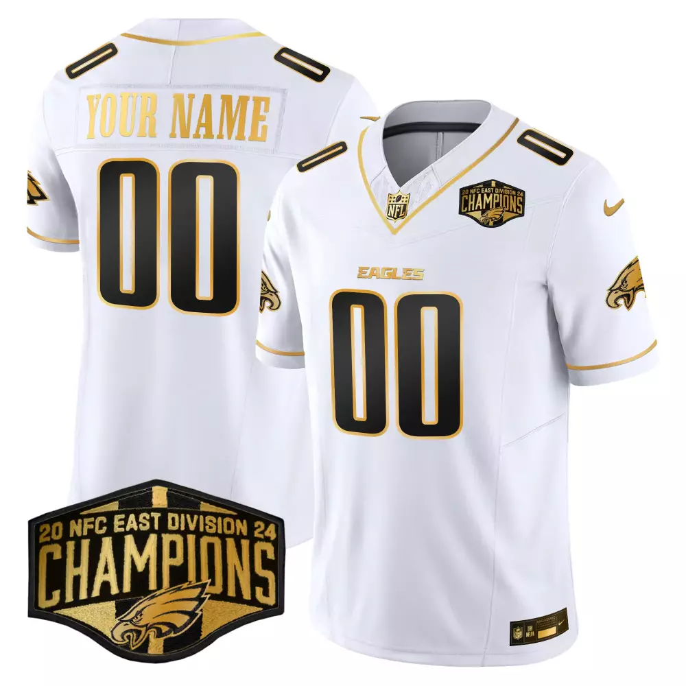 Youth Philadelphia Eagles 2024 NFC East Division Champions Gold Vapor Limited Custom Jersey | Stitched White Gold Trim | Fan Gear | For Men, Women & Youth