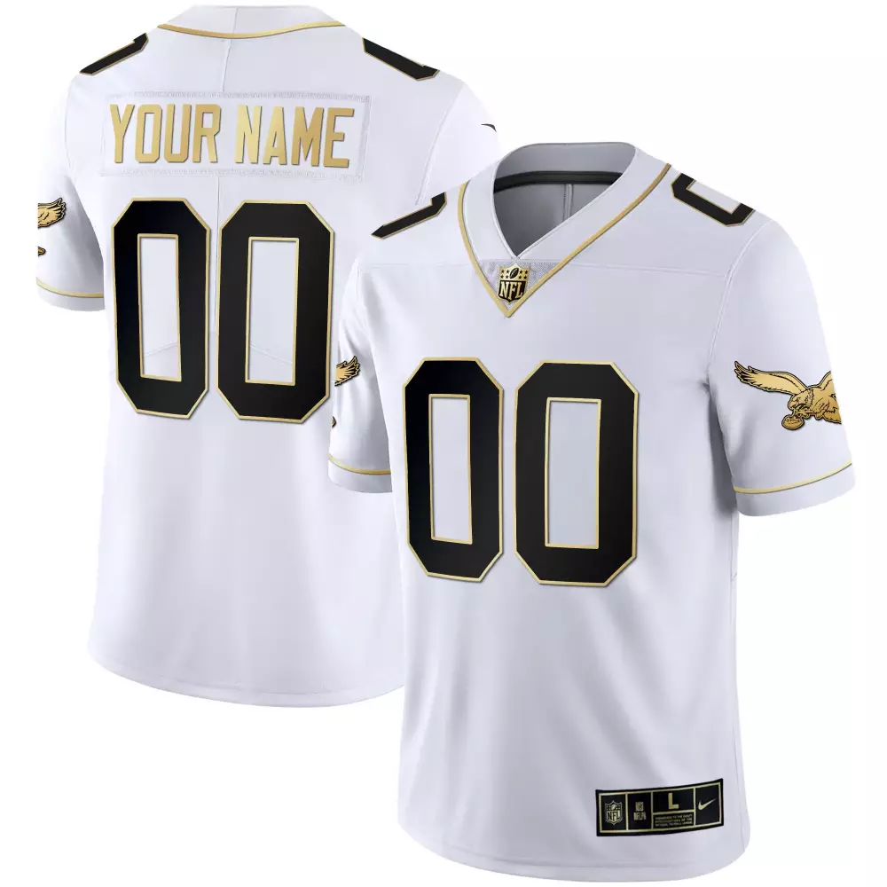 Youth Philadelphia Eagles Gold Kelly Vapor Custom Jersey | Stitched White Gold Trim | Replica Fan Gear | For Men, Women & Youth