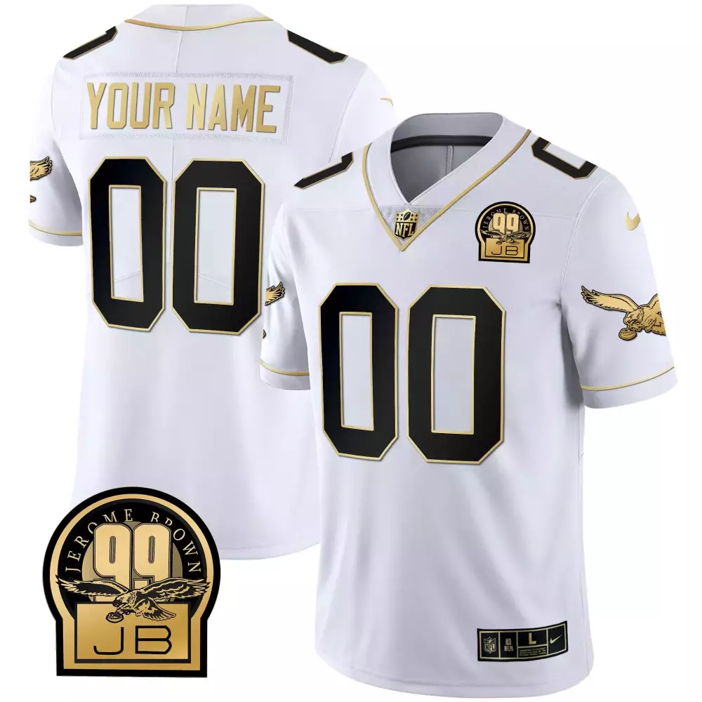 Youth Philadelphia Eagles Jerome Brown Retired Patch Gold Kelly Custom Jersey | Stitched White Gold Trim | Limited Edition Fan Gear | For Men, Women & Youth