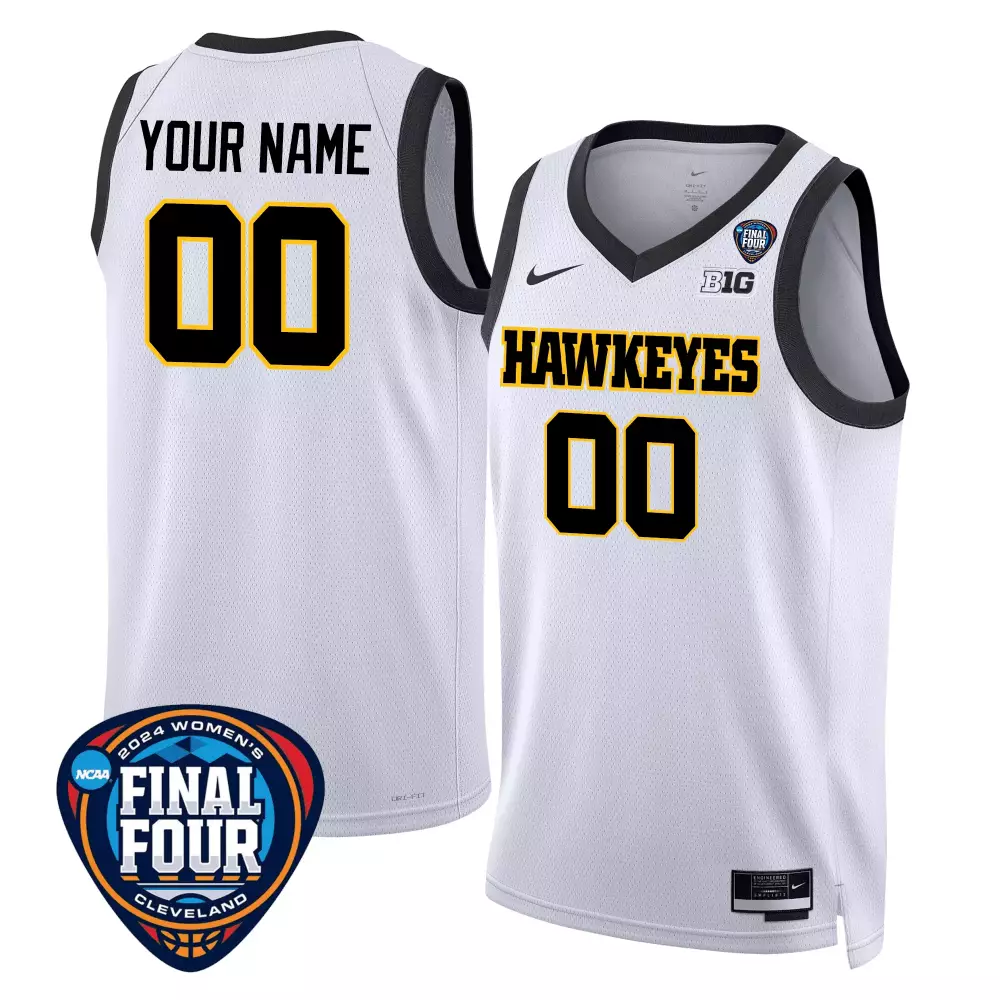 Iowa Hawkeyes 2024 Final Four White Youth Custom Basketball Jersey V2 | Stitched Fan Gear | For Men, Women & Youth