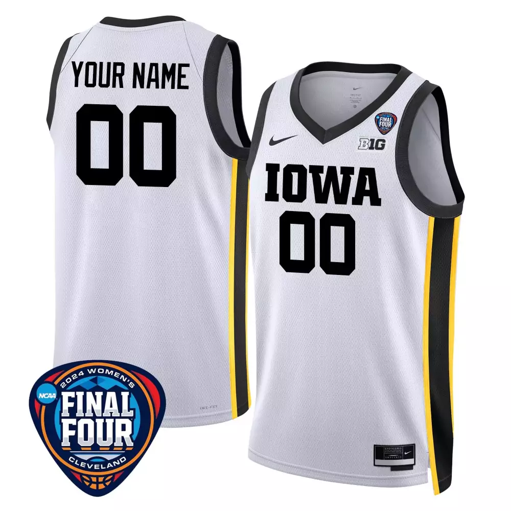 Iowa Hawkeyes 2024 Final Four White Women's Custom Basketball Jersey | Stitched Fan Gear | For Men, Women & Youth
