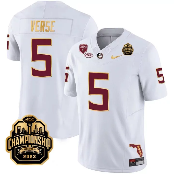 Jared Verse Florida State Seminoles White ACC Champions Patch Jersey | Vapor Limited Gold Edition | Custom Stitched Fan Gear | For Men, Women & Youth