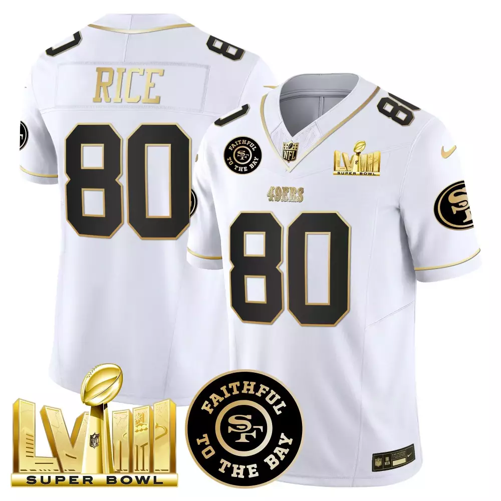 Jerry Rice San Francisco 49ers Vapor Jersey | White | Faithful Super Bowl LVIII Gold Patch | Fan Gear for Men, Women & Youth