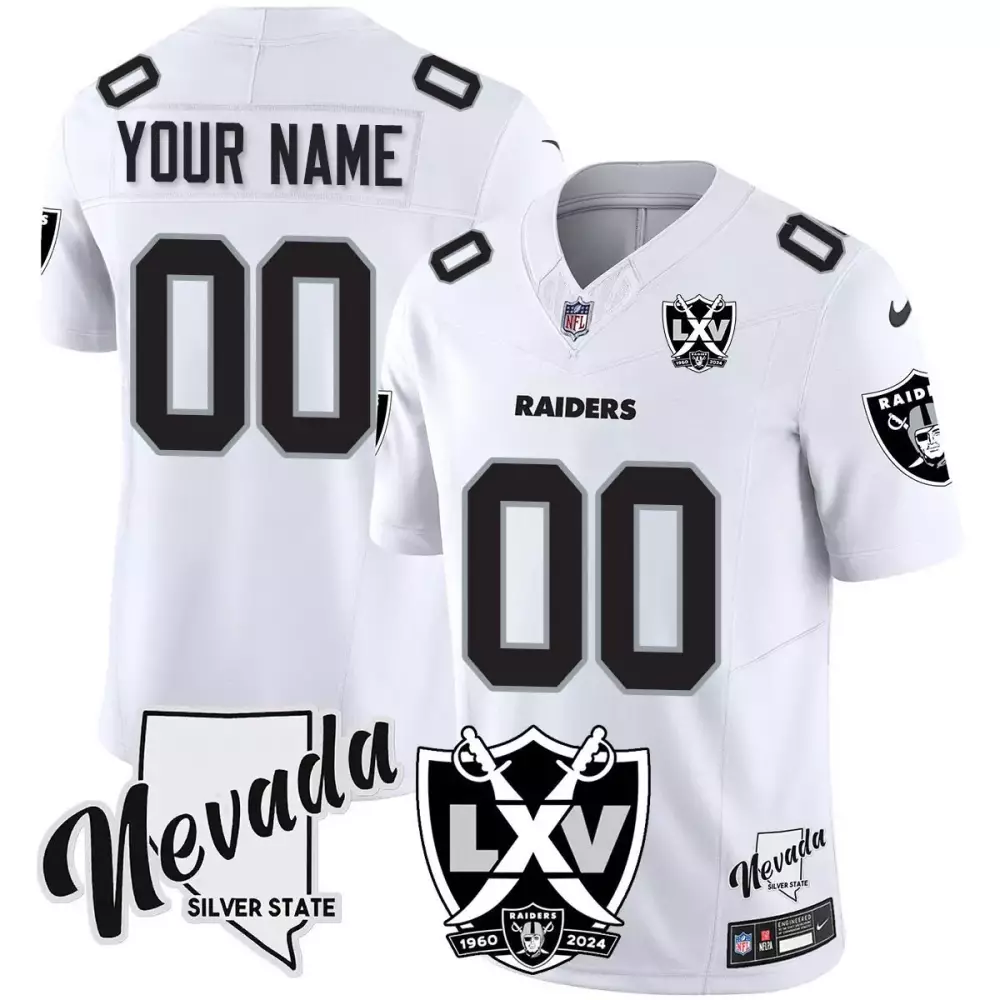 Youth White Las Vegas Raiders 2024 Vapor Custom Jersey | 65th Anniversary | For Kids | For Men, Women & Youth