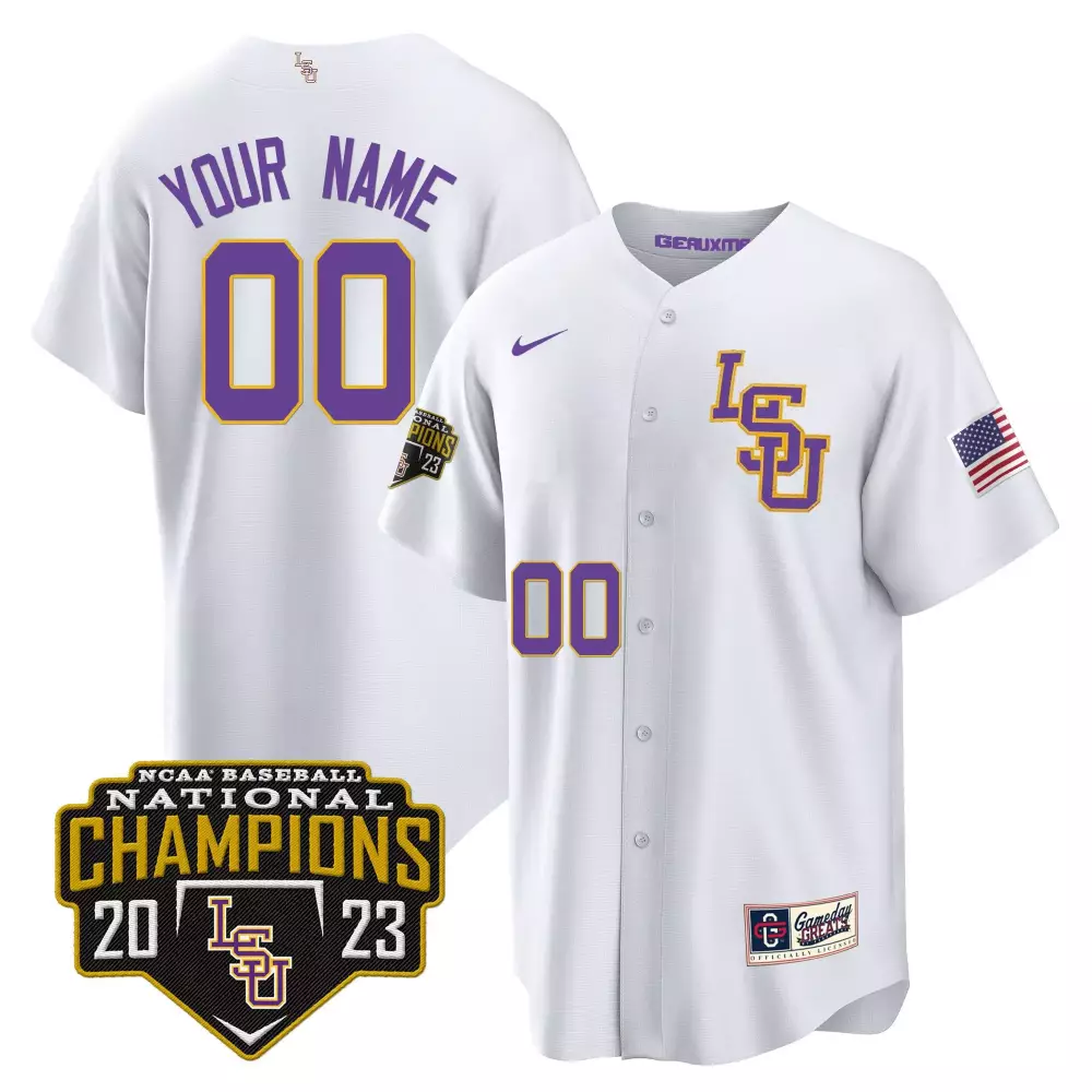 LSU Tigers 2023 National Champions White Gold Custom Jersey V5 | All Stitched Fan Gear | For Men, Women & Youth