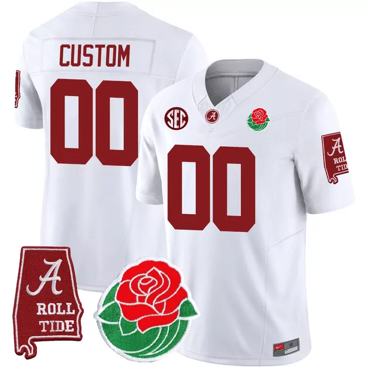 White Alabama Crimson Tide Rose Bowl Patch Jersey | All Stitched for Men, Women & Youth