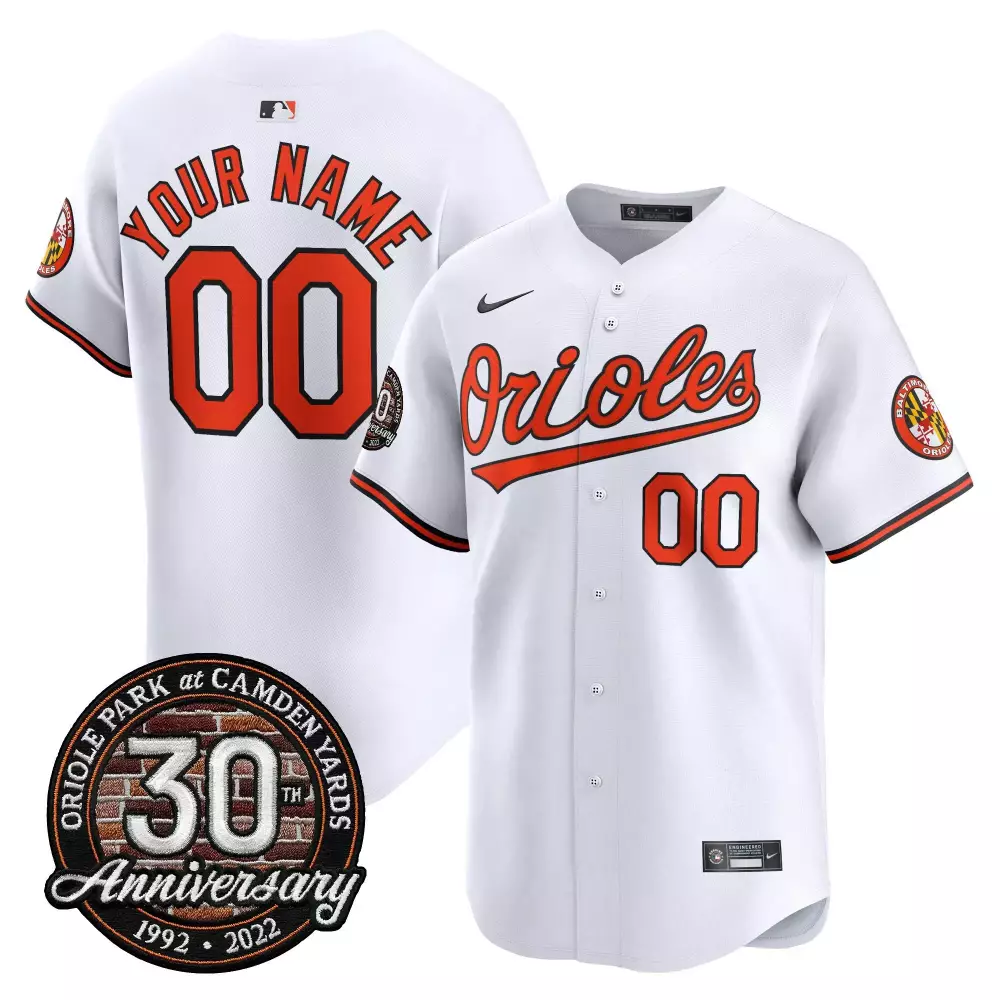 30th Anniversary Patch Baltimore Orioles White Jersey | Vapor Premier Limited Custom Stitched | Fan Gear for Men, Women & Youth