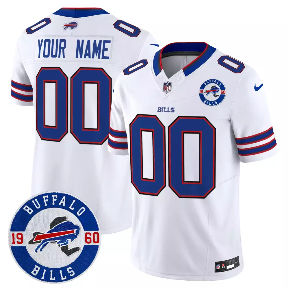 White Men's Buffalo Bills 2024 Vapor Limited Custom Jersey Est 1960 Patch | Stitched Fan Gear for Men
