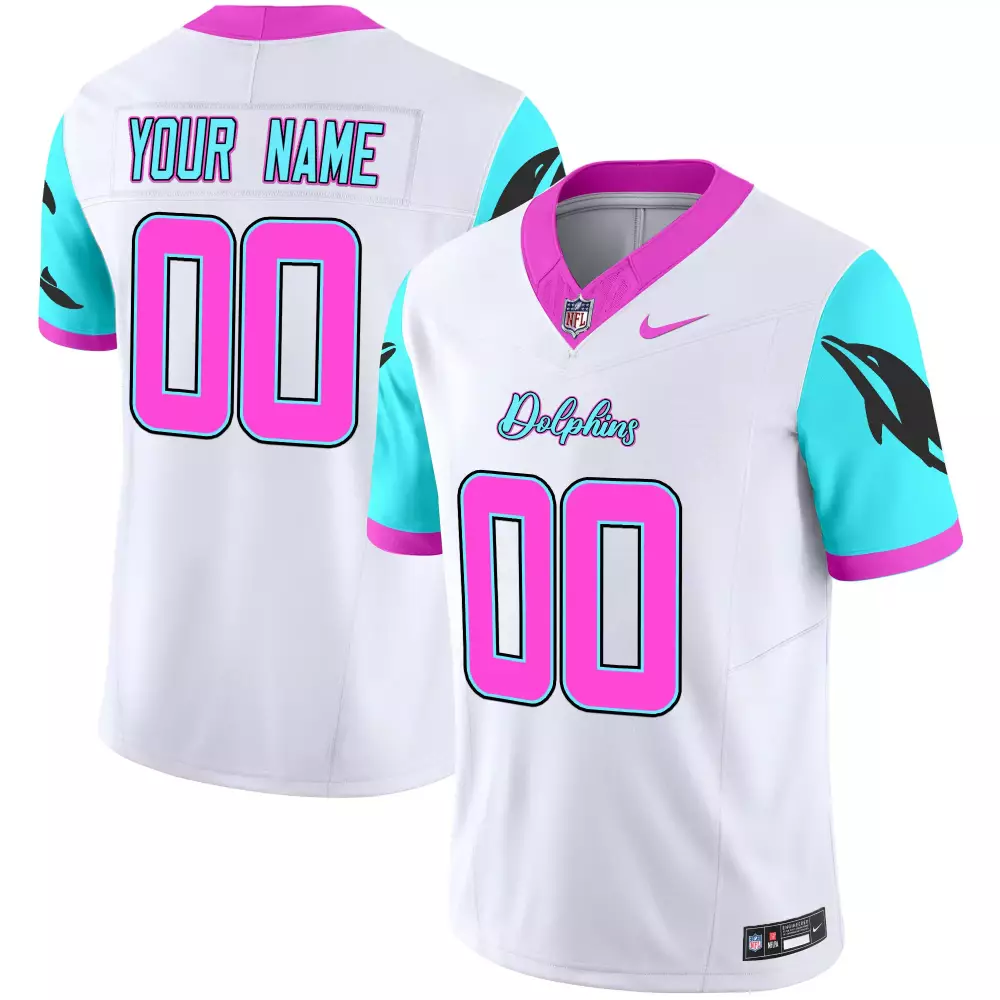 Miami Dolphins Miami Vice Vapor Custom Jersey | Stitched White | Limited Edition Fan Gear | For Men, Women & Youth