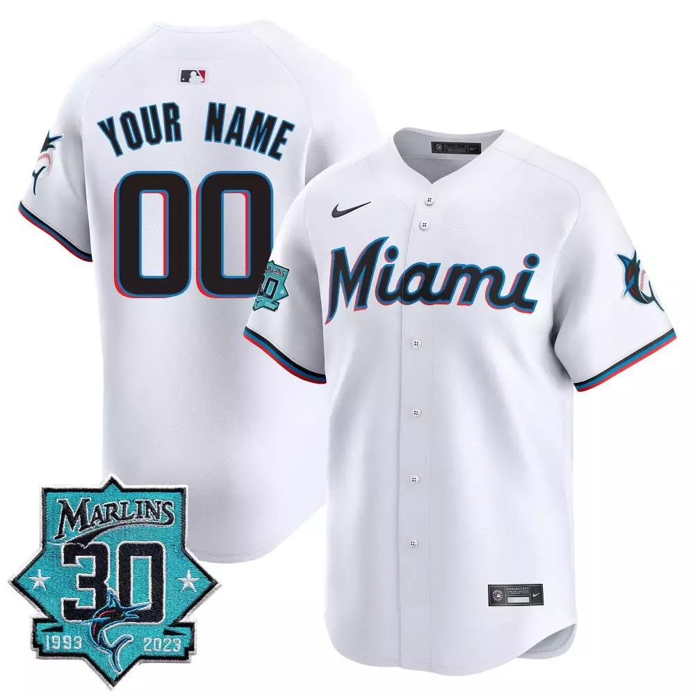 White Youth Miami Marlins 30 Seasons Anniversary Patch Vapor Premier Limited Custom Jersey | All Stitched | For Men, Women & Youth