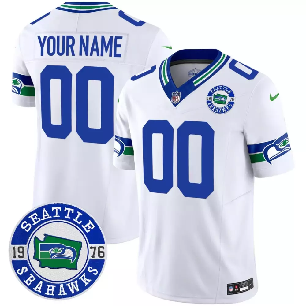 White Men Seattle Seahawks Throwback EST 1976 Patch Vapor Limited Custom Jersey | Stitched | Fan Gear for Men
