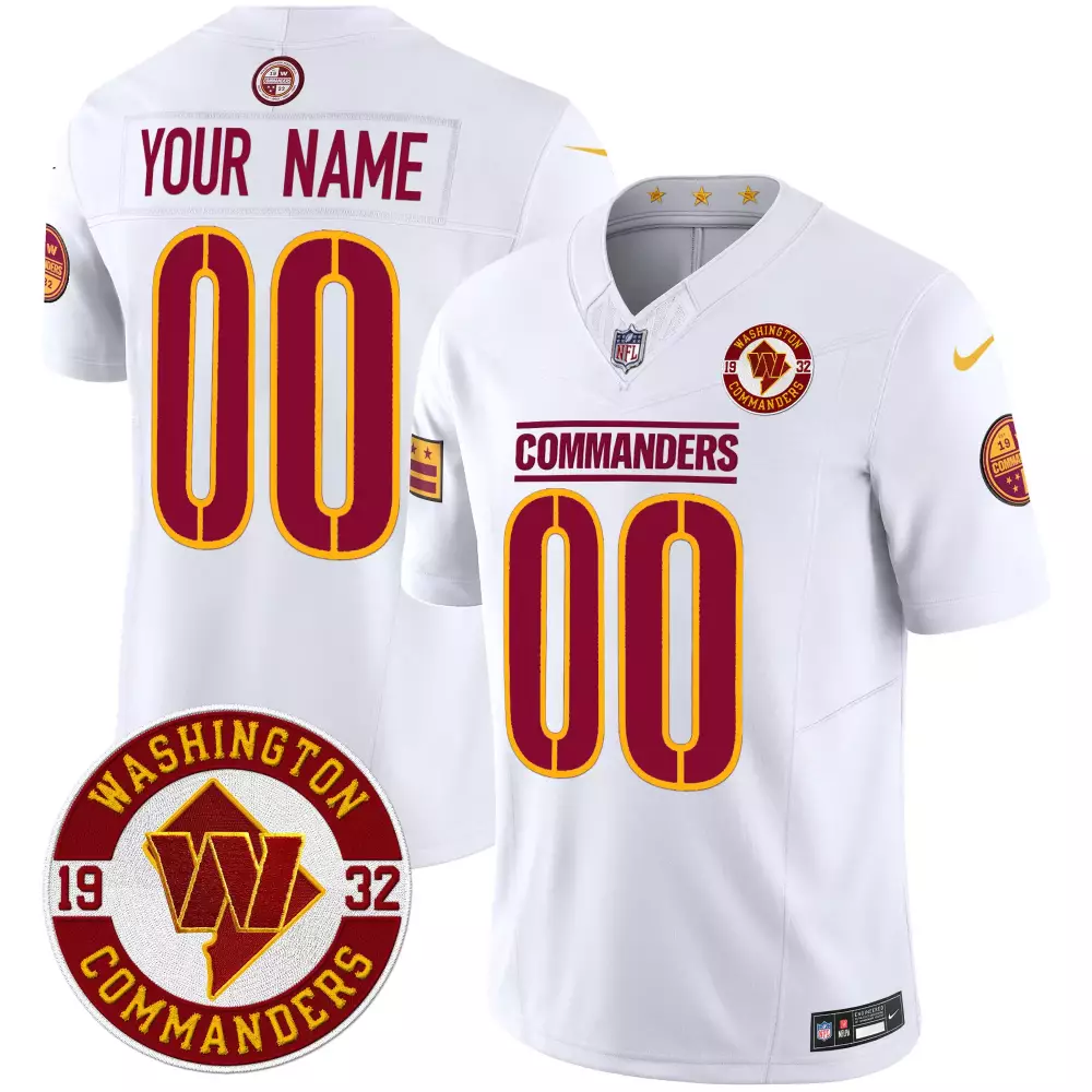 Washington Commanders Men's 90th Anniversary Home Patch Vapor Limited Custom Jersey | All Stitched | Limited Edition Fan Gear | For Men, Women & Youth