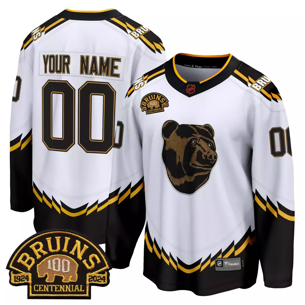 Youth Retro Boston Bruins 100th Anniversary Breakaway Custom Jersey | White Stitched for Young Fans | Fan Gear