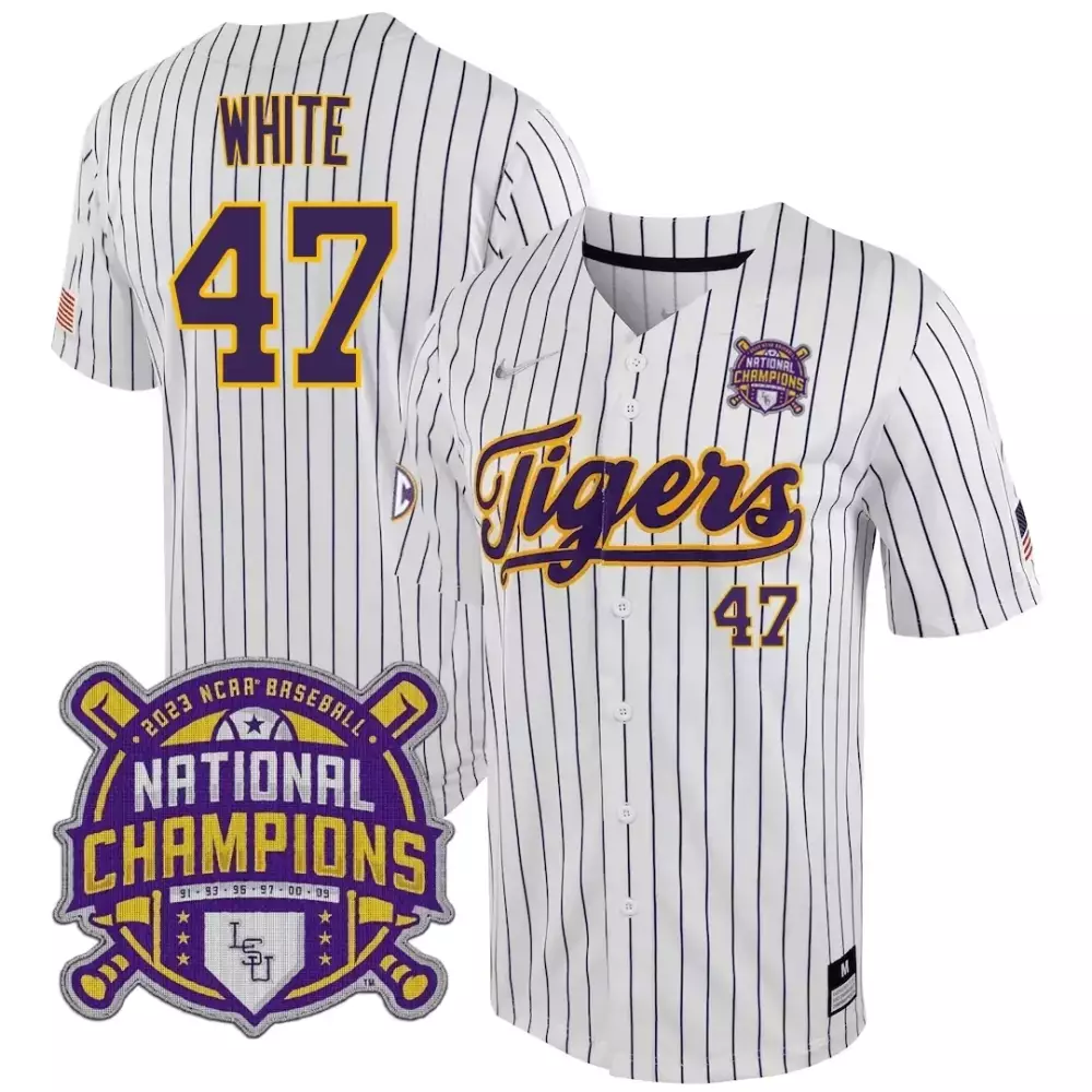 Tommy White LSU Tigers College World Series Jersey | White Stripe Stitched | Fan Gear for Youth