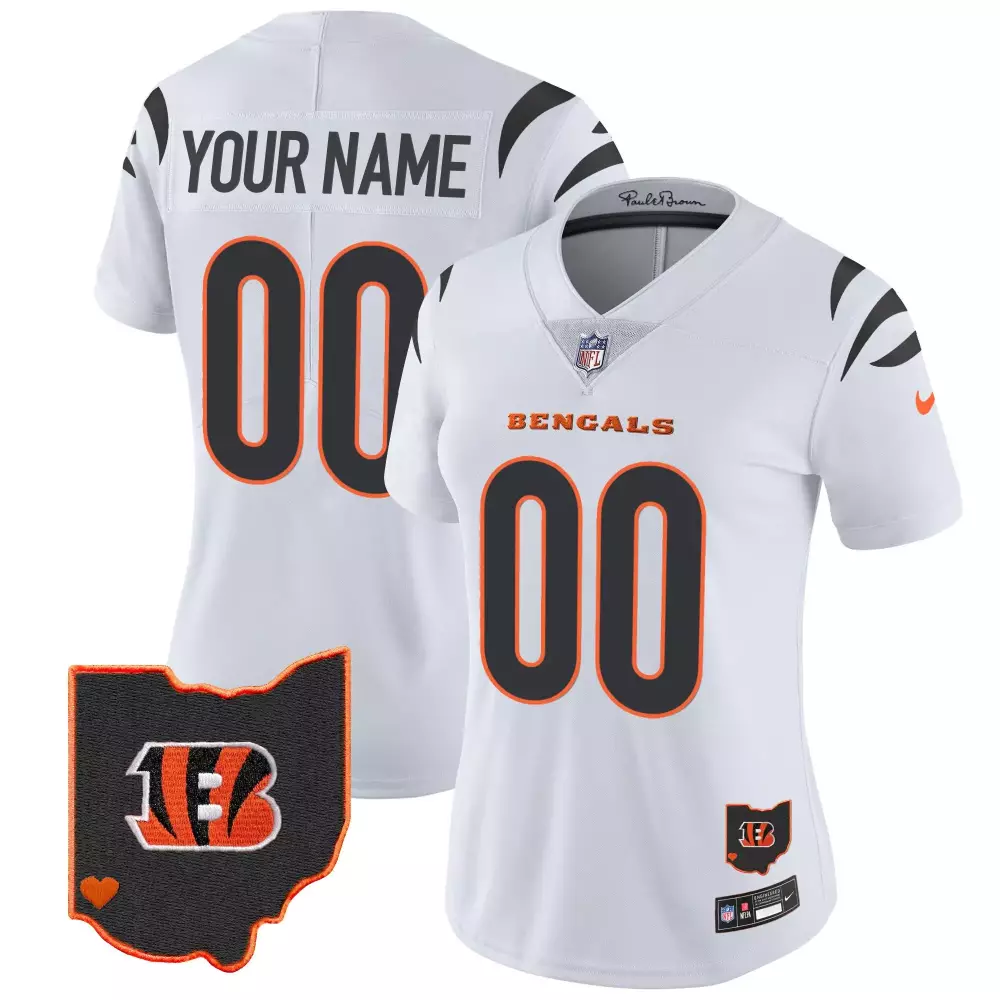 Cincinnati Bengals White Women's Ohio Patch Vapor Limited Custom Jersey | Stitched Fan Gear for Game Day | For Men, Women & Youth