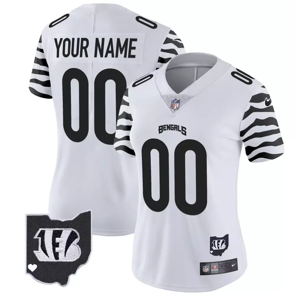 Cincinnati Bengals Women's White Stripes Vapor Limited Custom Jersey | All Stitched | Fan Gear for Game Day | For Men, Women & Youth