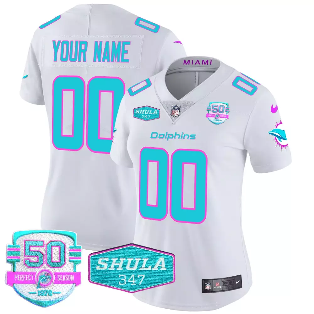 Miami Dolphins Miami Vice Vapor Limited Custom Jersey V2 | Stitched White | Fan Gear for Women | For Women