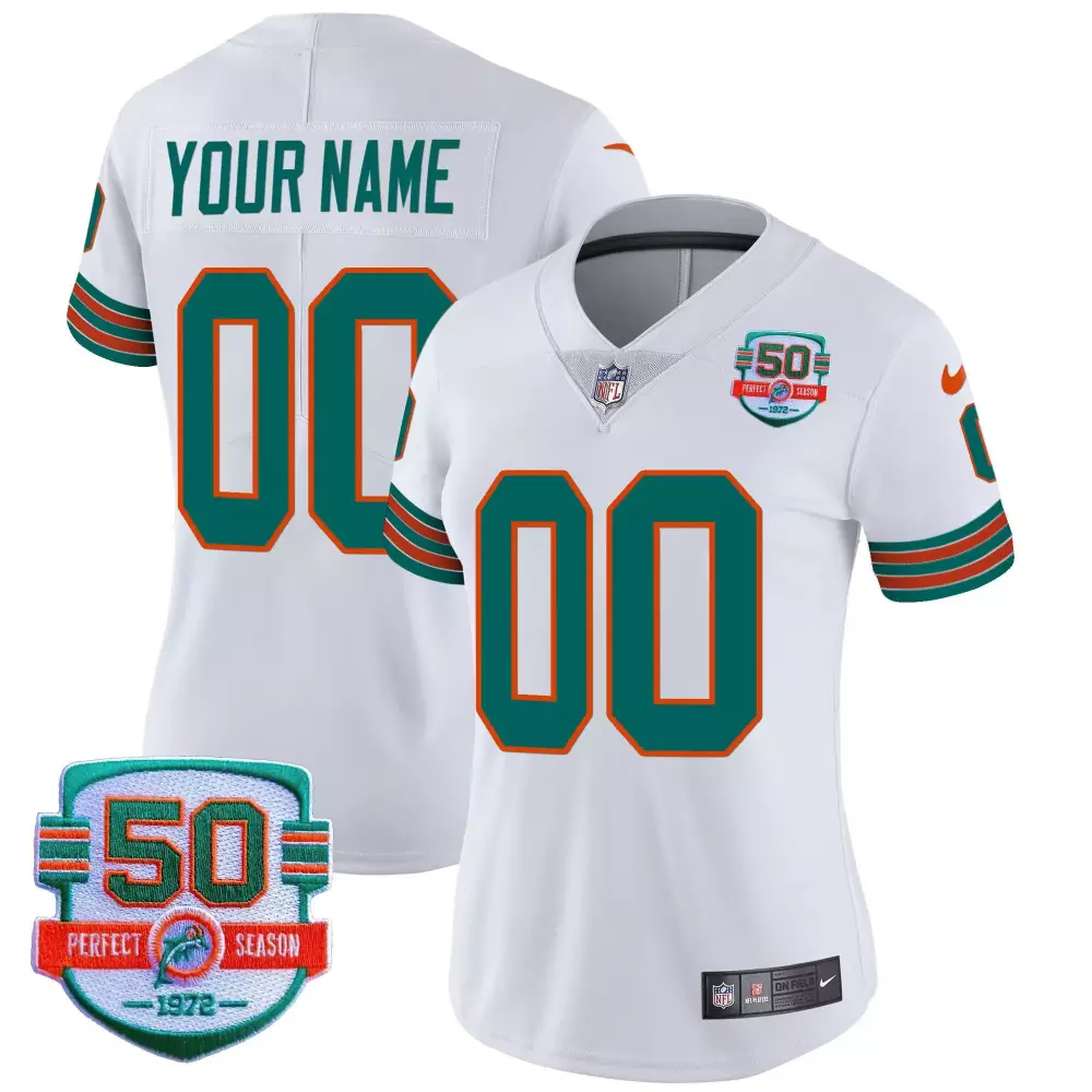 Miami Dolphins Throwback Vapor Custom Jersey | Stitched White | Fan Gear for Women | For Women