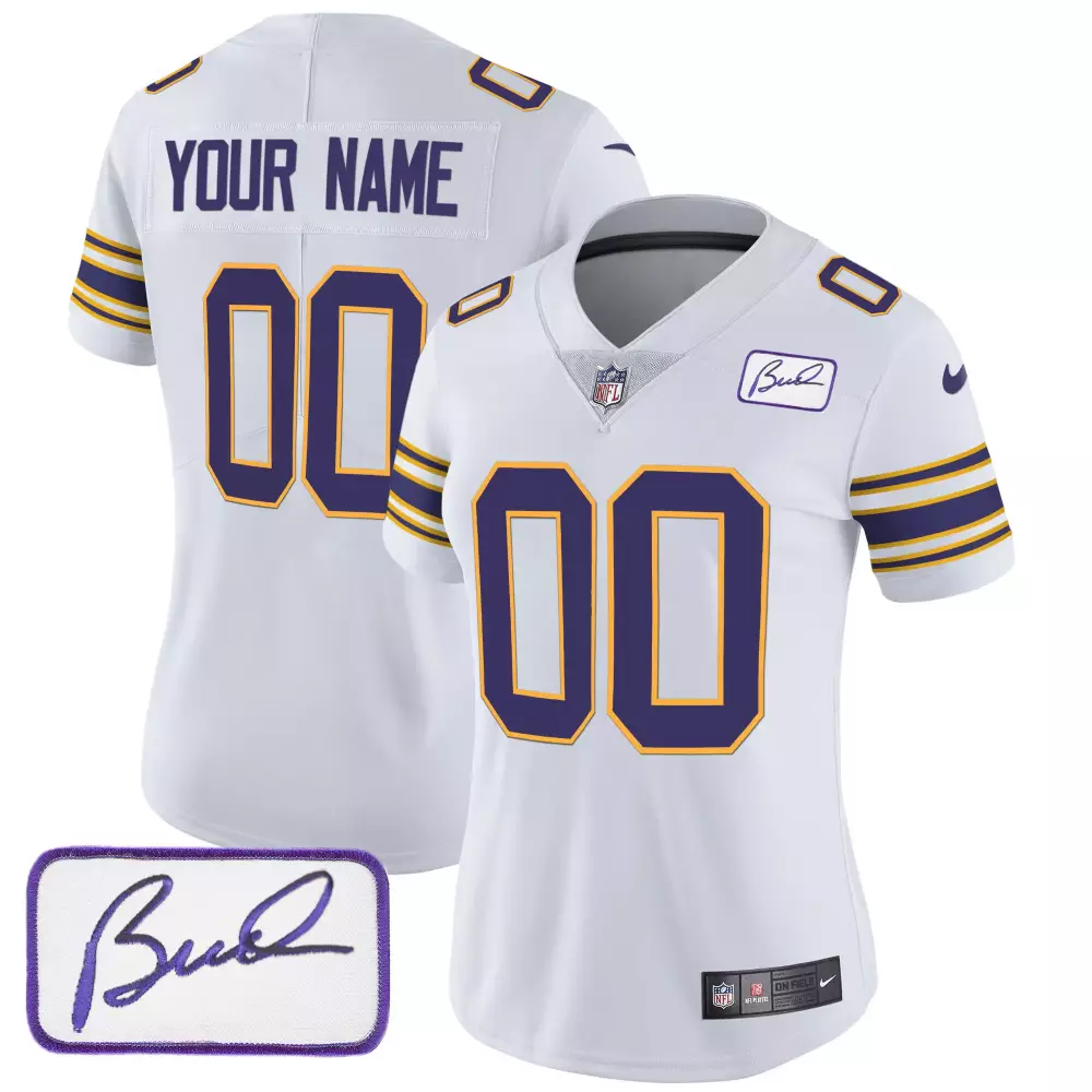 Minnesota Vikings Bud Grant Patch Classic Limited Custom Jersey | White Stitched Style | Fan Gear for Women | For Women