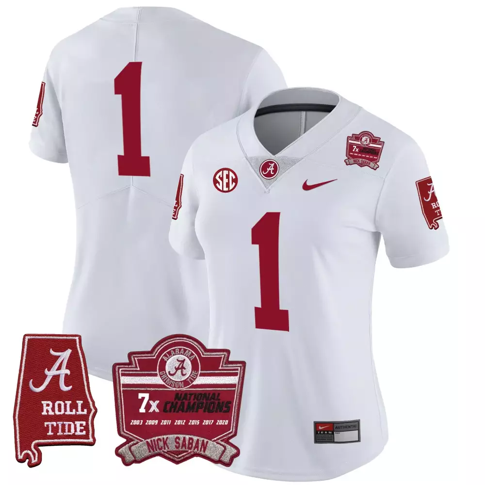 Nick Saban Alabama Crimson Tide 7X Champions Patch Vapor Jersey | Stitched Fan Gear for Women, Game Day Outfit