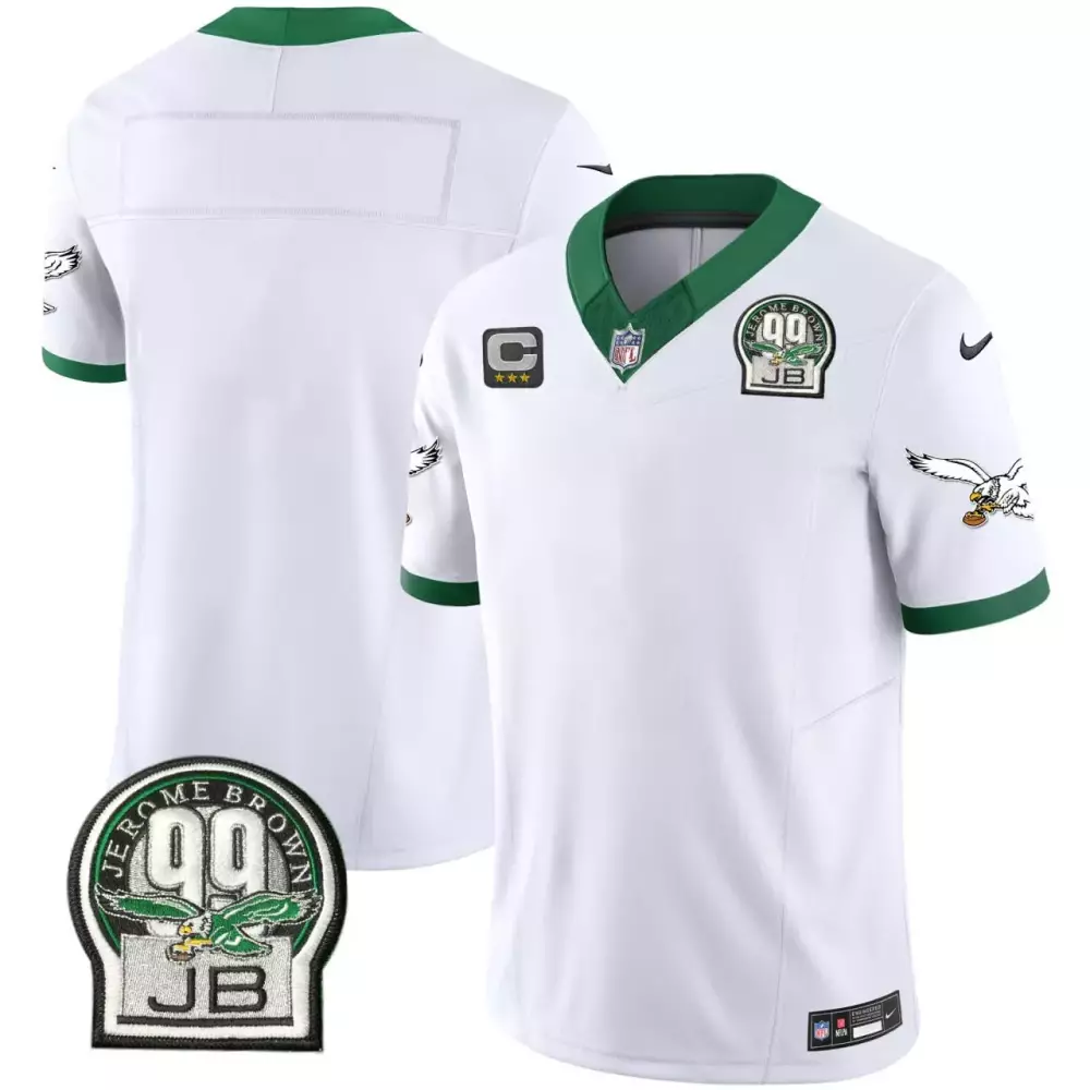 Women's Jerome Brown Patch Philadelphia Eagles White Blank Jersey | Stitched Fan Gear | For Men, Women & Youth