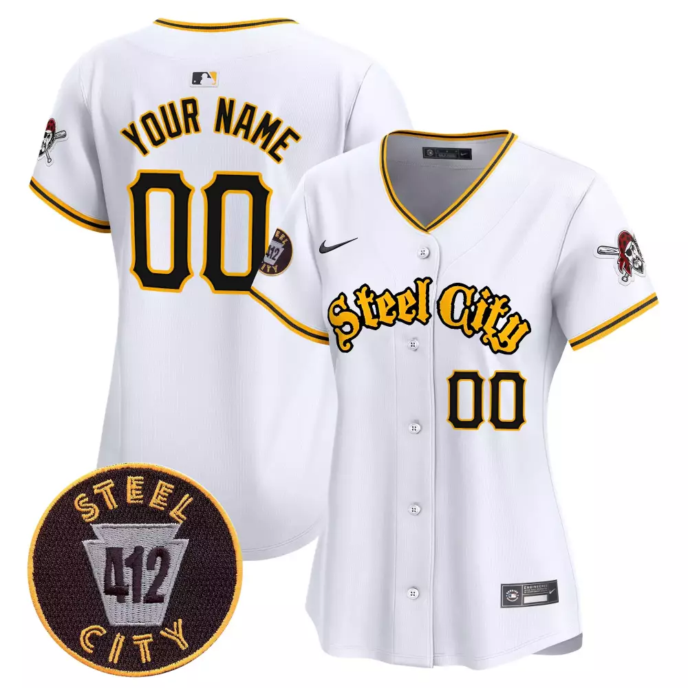 Pittsburgh Pirates White Women 412 Patch Vapor Premier Limited Custom Jersey | All Stitched | Fan Gear for Women