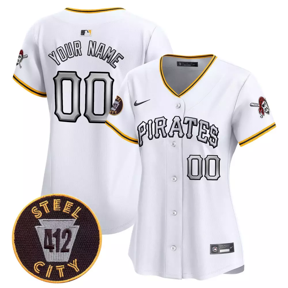 Pittsburgh Pirates Women's 412 Patch Vapor Premier Limited Jersey V6 | Custom Stitched White | Fan Gear for Game Day | For Men, Women & Youth