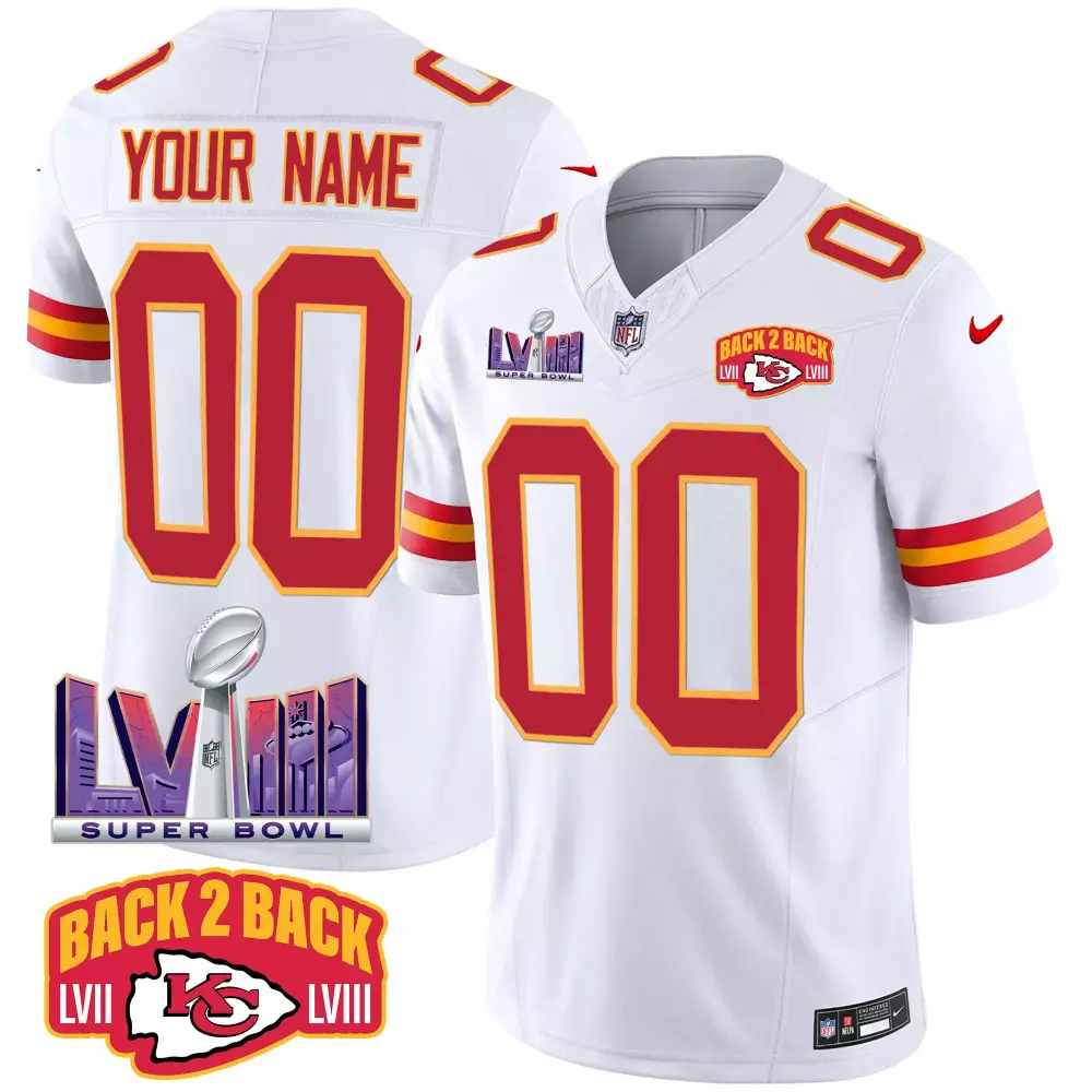 Back-to-Back Kansas City Chiefs Youth Jersey | Vapor Custom Patch Style | Stitched White | Fan Gear for Men, Women & Youth