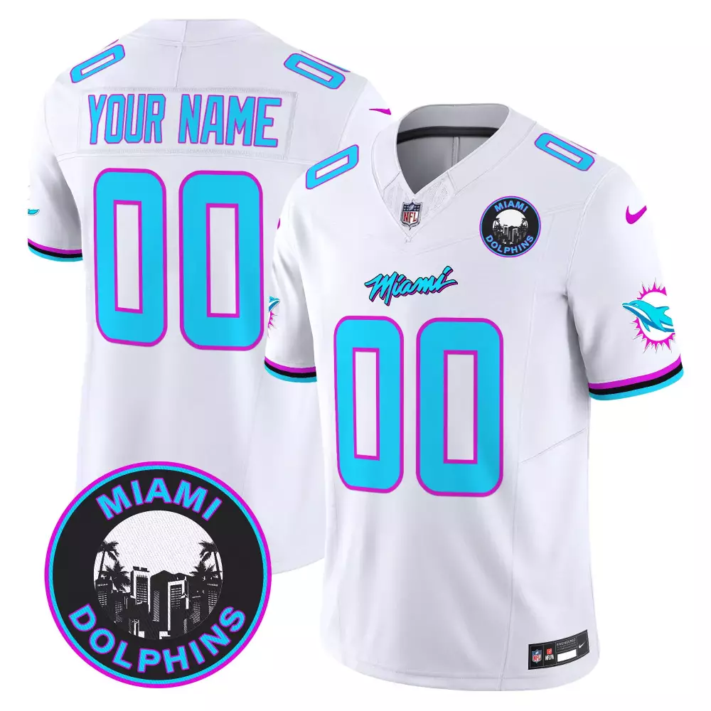 Miami Dolphins Youth Miami Vice Vapor Limited Custom Jersey V3 | Stitched White | Fan Gear | For Men, Women & Youth