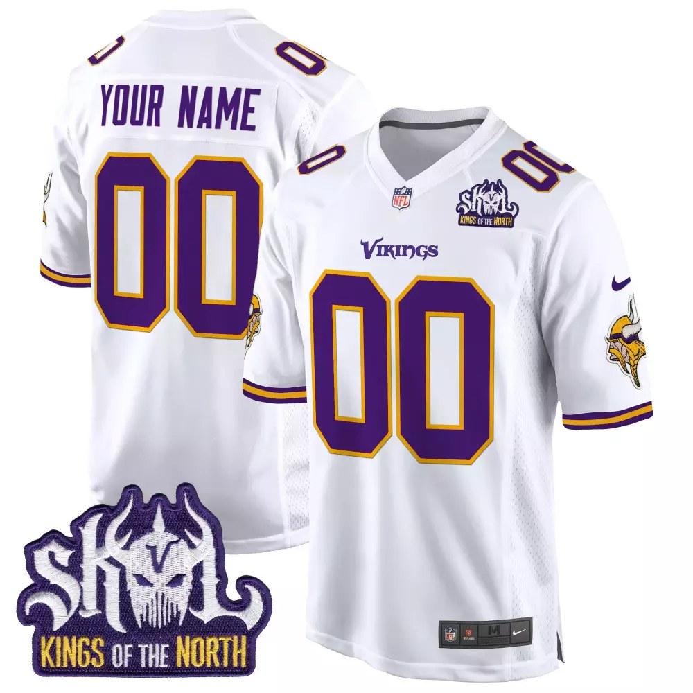 Minnesota Vikings White Youth King of the North Throwback Game Jersey | Stitched Custom Fan Gear | For Men, Women & Youth