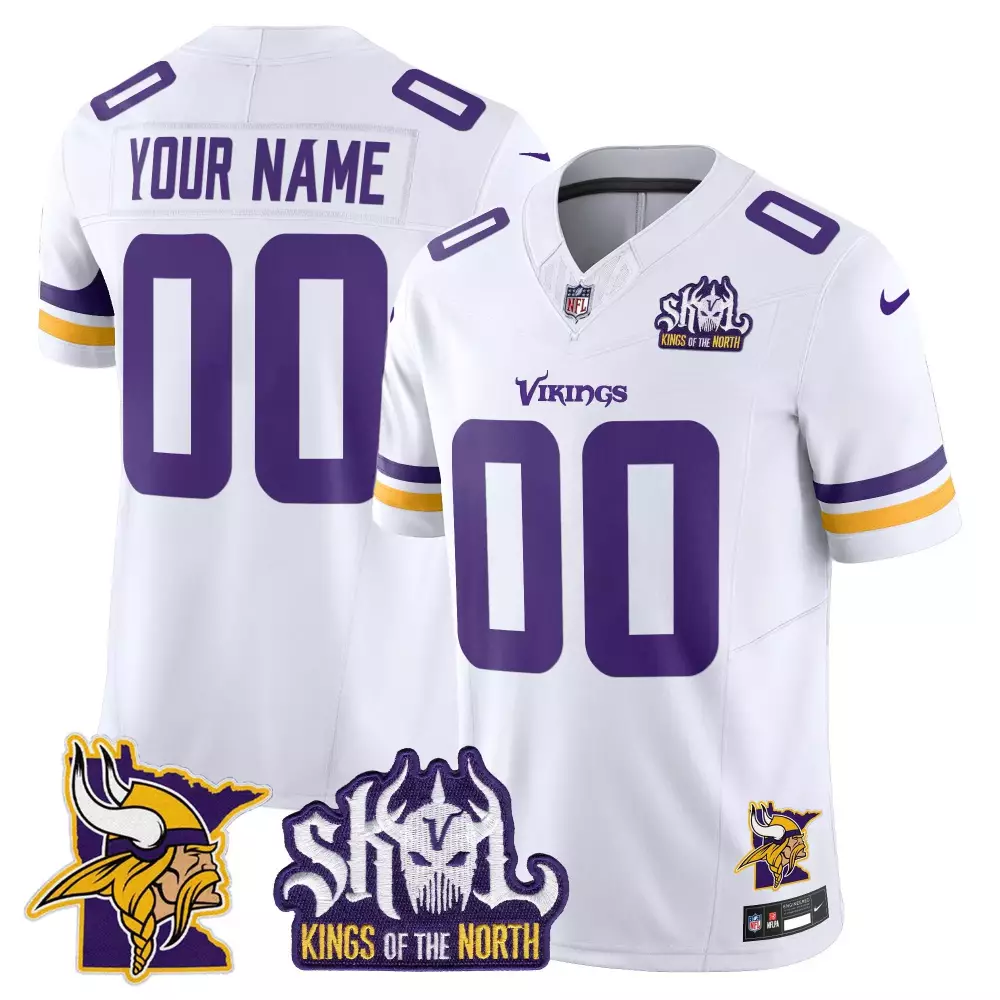 Minnesota Vikings White Youth Kings of the North Vapor Limited Jersey V3 | Stitched Custom Fan Gear | For Men, Women & Youth