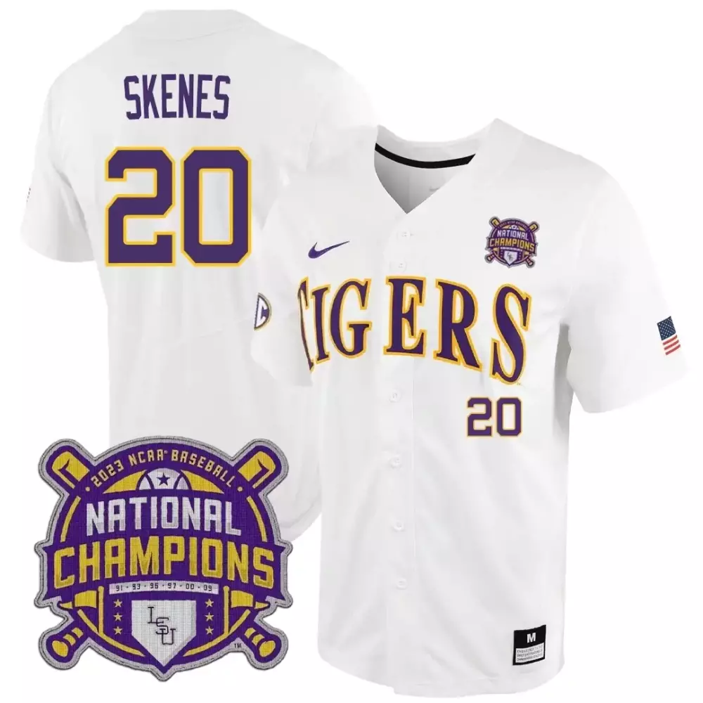 Paul Skeens LSU Tigers 2023 National Champions Jersey | White Stitched Fan Gear | For Men, Women & Youth