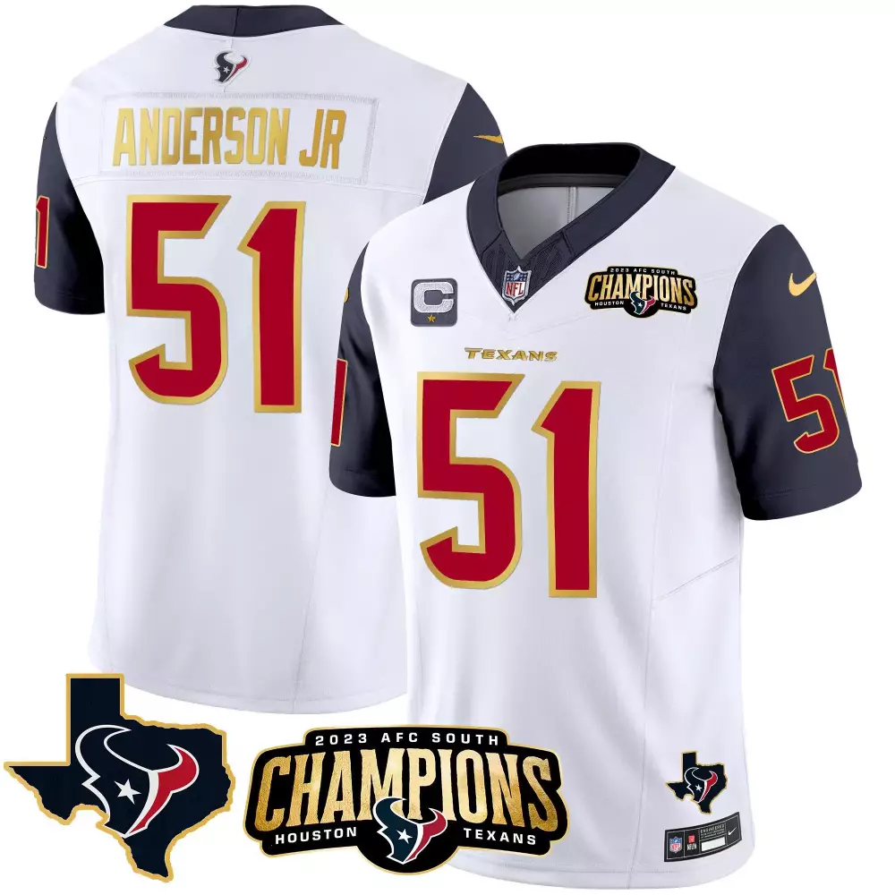 Will Anderson Jr. Houston Texans 2023 Navy Sleeves Vapor Jersey | AFC South Champions Patch Gold Trim | Stitched Fan Gear | For Men, Women & Youth