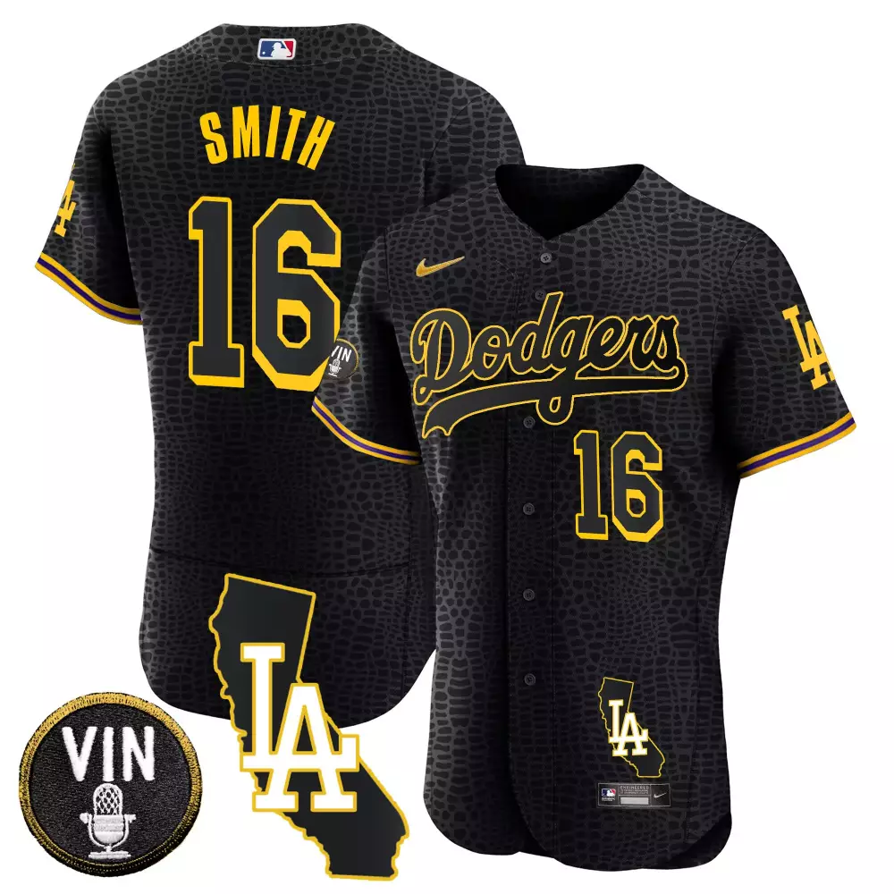 Will Smith Dodgers Black Mamba California Patch Gold Trim Flex Base Jersey | Stitched Edition | For Men