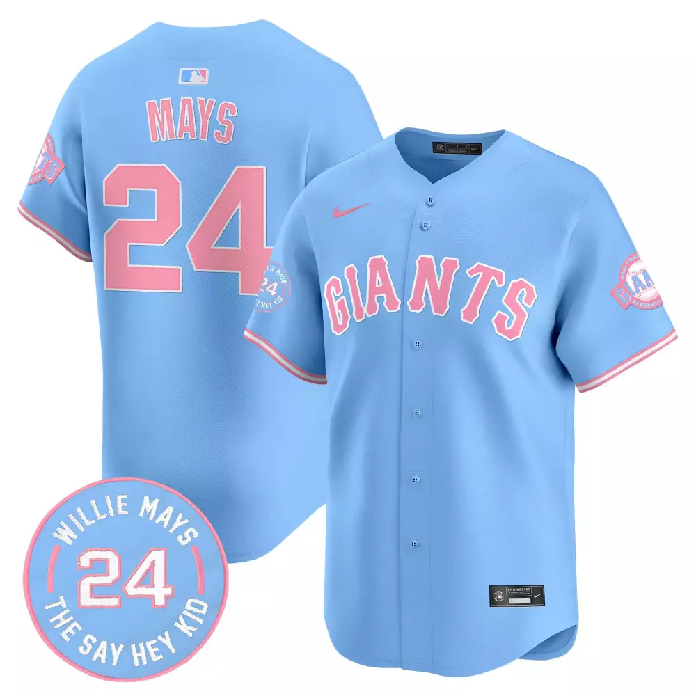 Willie Mays Light Blue Unisex San Francisco Giants Bubblegum Pink Vapor Premier Limited Jersey | Stitched Fan Gear | For Men, Women & Youth