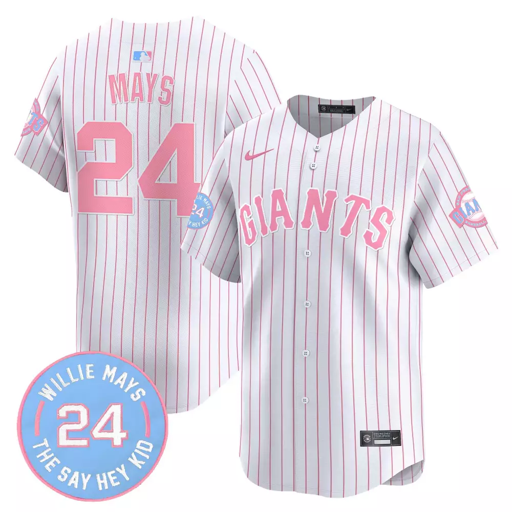 Willie Mays Pinstripe Unisex San Francisco Giants Bubblegum Pink Vapor Premier Limited Jersey | Stitched Fan Gear | For Men, Women & Youth