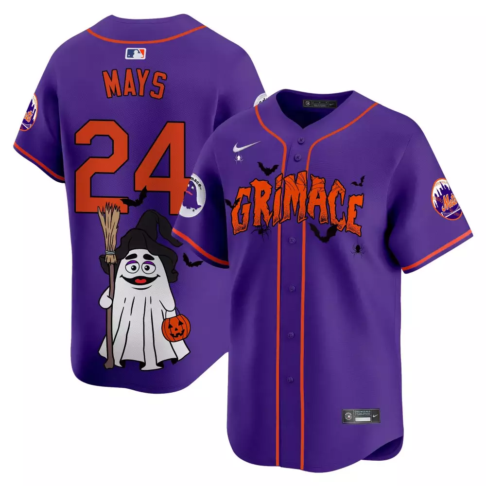 Willie Mays Purple Unisex New York Mets Grimace Halloween Jersey | Printed Limited Edition Fan Gear | Fun Gift for Game Day | For Men, Women & Youth