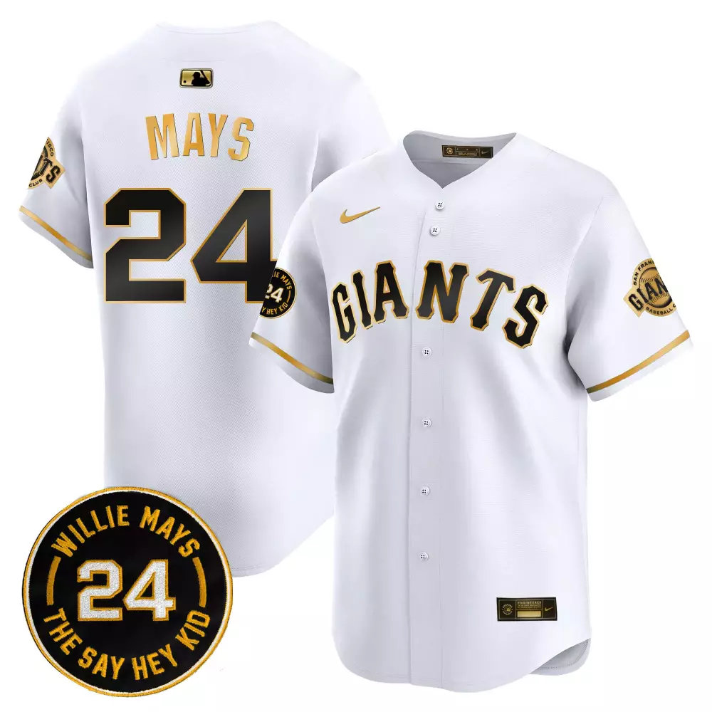 Willie Mays 2024 White Gold Men's San Francisco Giants Vapor Premier Limited Jersey | Stitched Fan Gear | For Men, Women & Youth