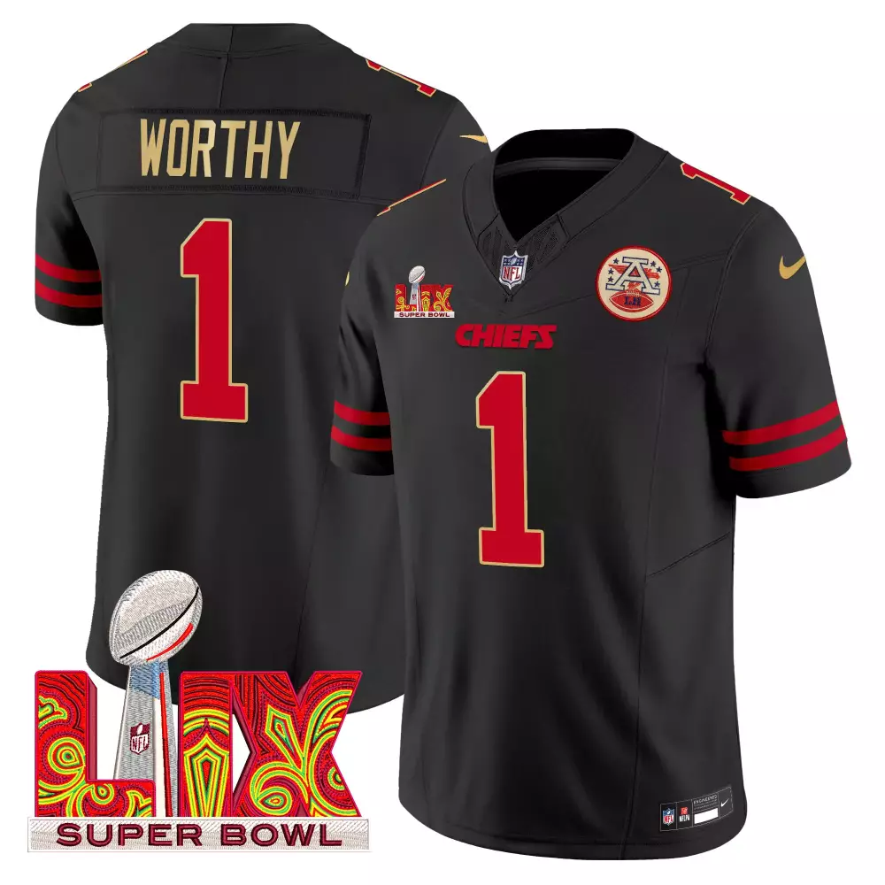 Xavier Worthy Kansas City Chiefs Super Bowl LIX Black Trim Vapor Limited Jersey | Stitched Fan Gear | For Men, Women & Youth