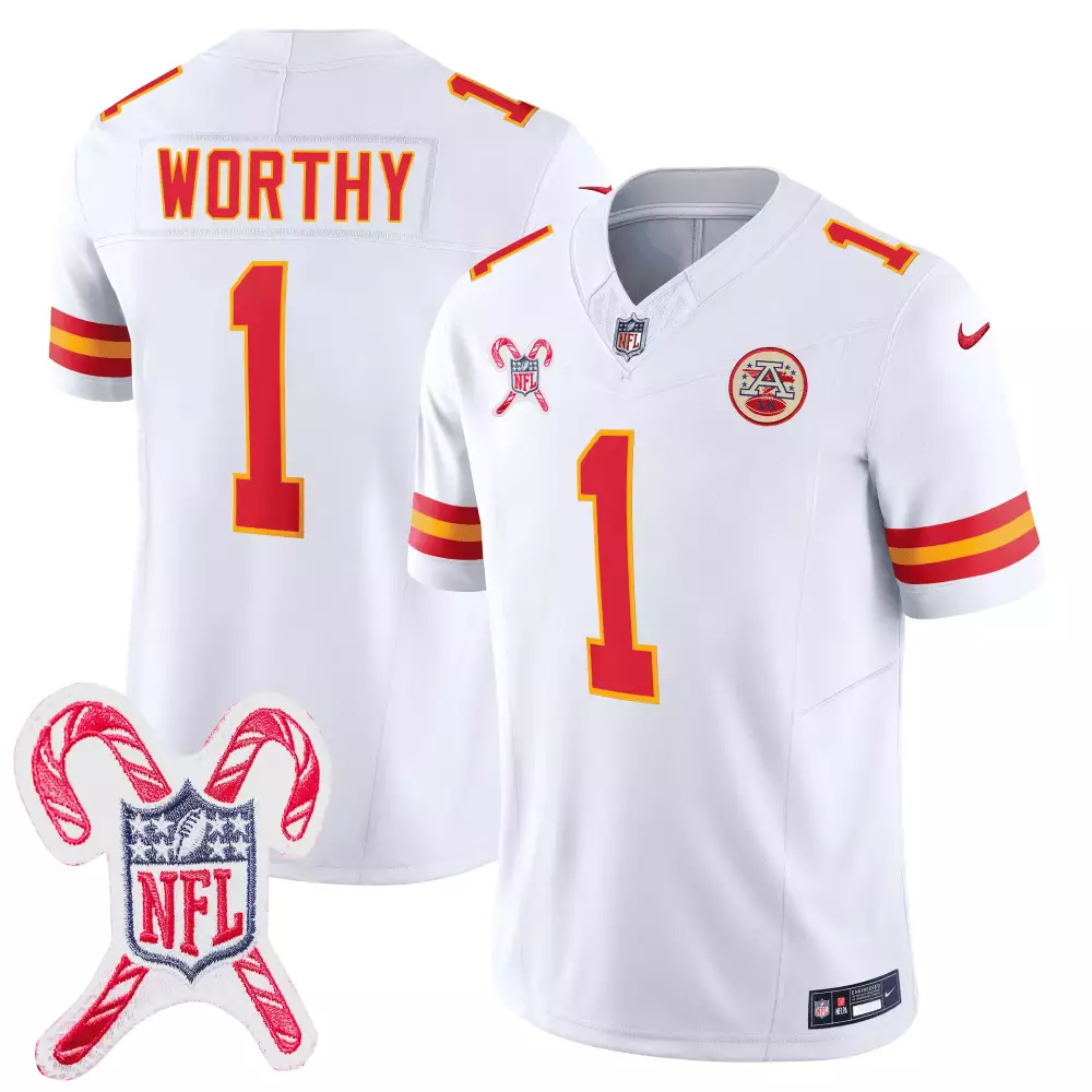 Xavier Worthy Kansas City Chiefs Christmas Patch White Vapor Limited Jersey | Stitched Fan Gear | For Men, Women & Youth